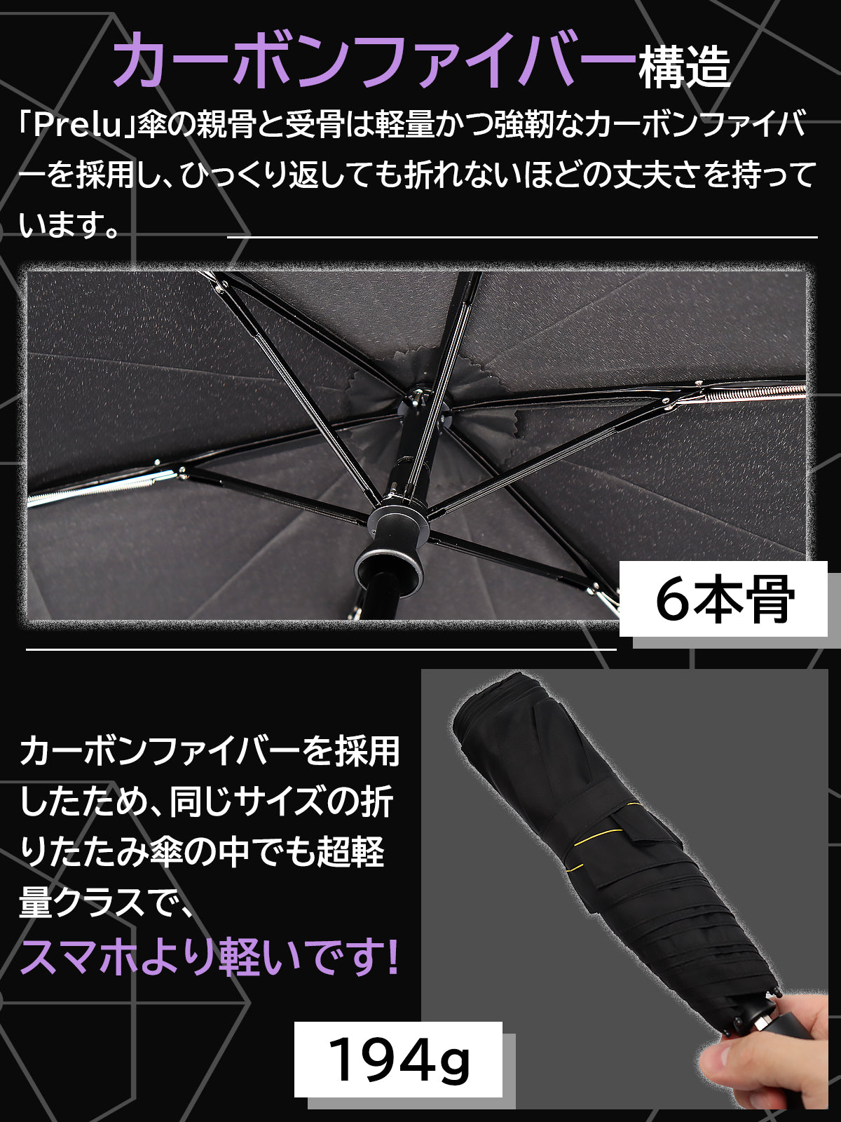 The magic of shape memory that folds beautifully in an instant. Super lightweight at only 194g and equipped with a safe pop-out prevention function. Prelu is the ultimate portable umbrella, a folding umbrella for both sun and rain.